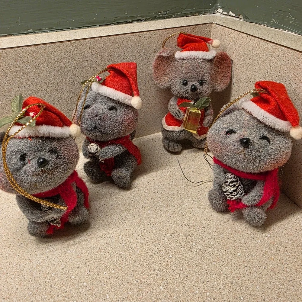 Morgan Inc Scruffy Squirrel Mouse Ornaments Set of 4 Vintage Christmas Decor